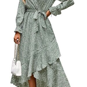 Elegant Green Floral Women's Dress